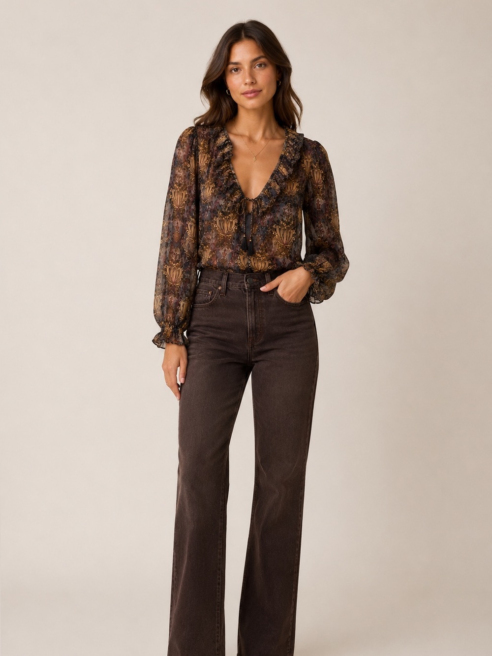 NWT PAIGE x Morris & Co. Silk Ruffle Blouse William Morris Print $299